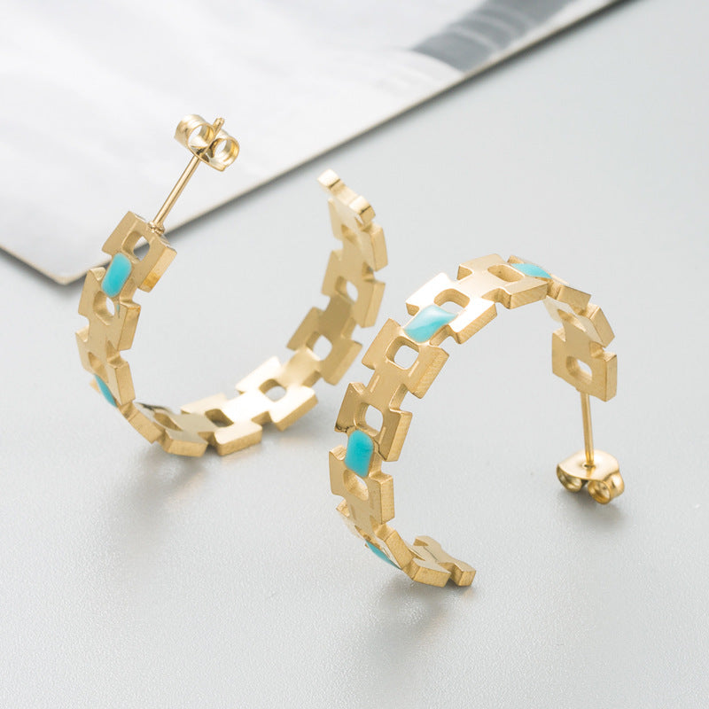Trendy Titanium Steel Earrings Female Hollow Fashion Geometric Personality Creative Earrings Titanium Steel Jewelry