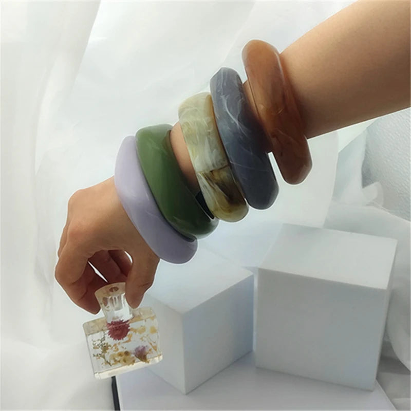 New Vintage Colorful Acrylic Resin Geometric Square Bangle Minimalist Bracelet for Women Girls Party Travel Jewelry