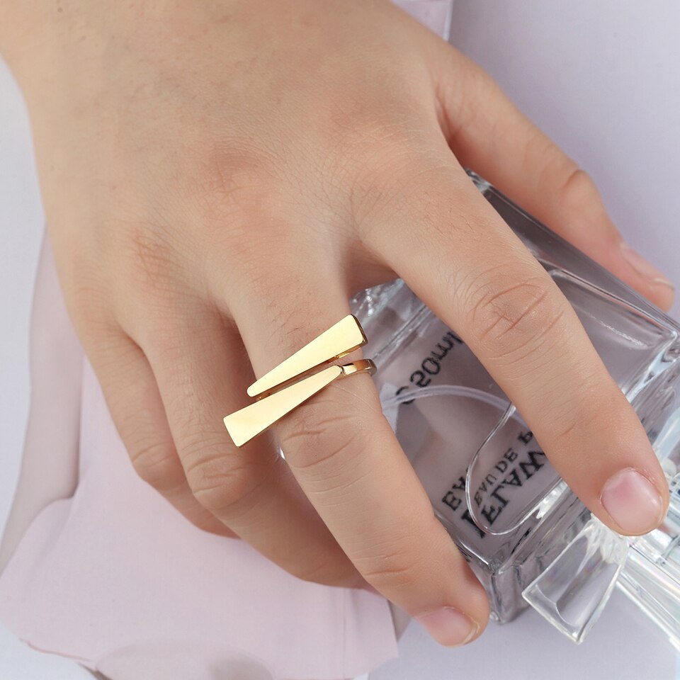 Damond V Shape Ring Gold-Color For Women Stainless Steel Wedding Bands New Rings Engagement Party Gifts Fashion Jewelry