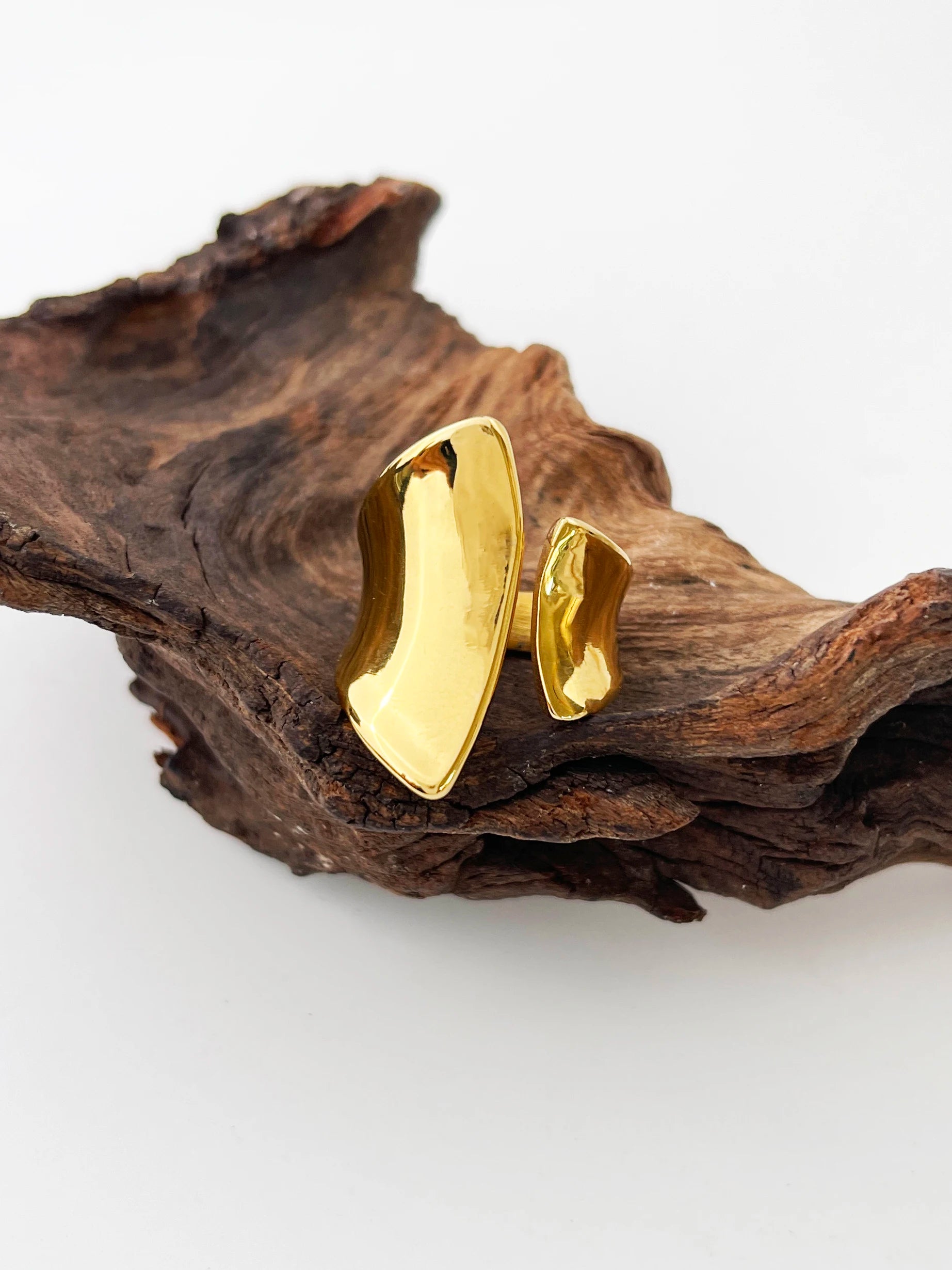 Geometric Gold Plated Irregular Wide Open Ring for Lady Stainless Steel Non-Tarnish Chunky Statement Rings Jewelry