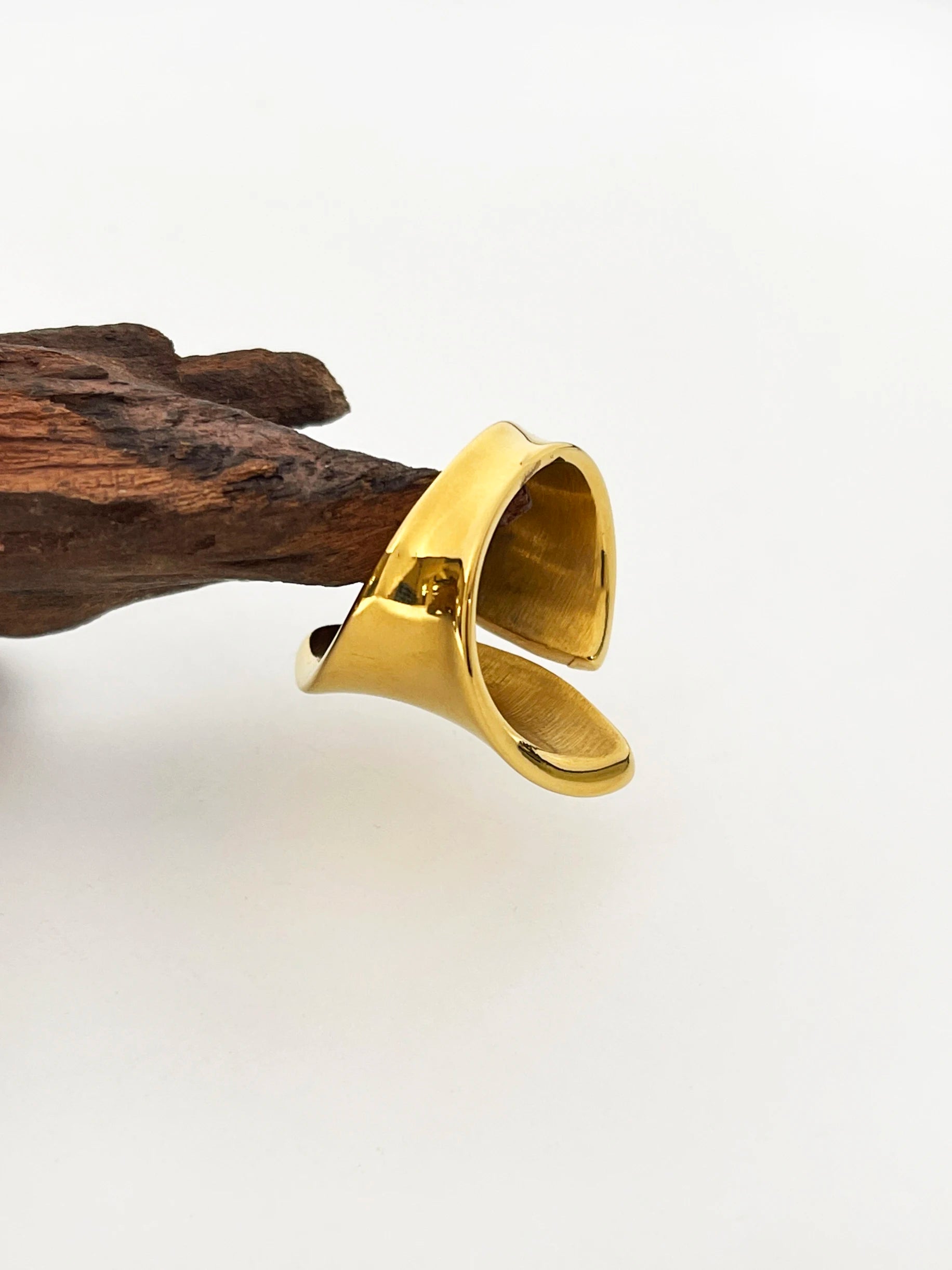 Geometric Gold Plated Irregular Wide Open Ring for Lady Stainless Steel Non-Tarnish Chunky Statement Rings Jewelry