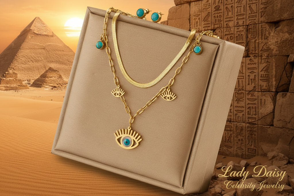 Collier Pendentif Œil Bleu en Acier Inoxydable d'inspiration Cléopâtre pour Femmes, Bijou de Mode Couleur Or, Accessoire de Fête de Mariage pour Filles