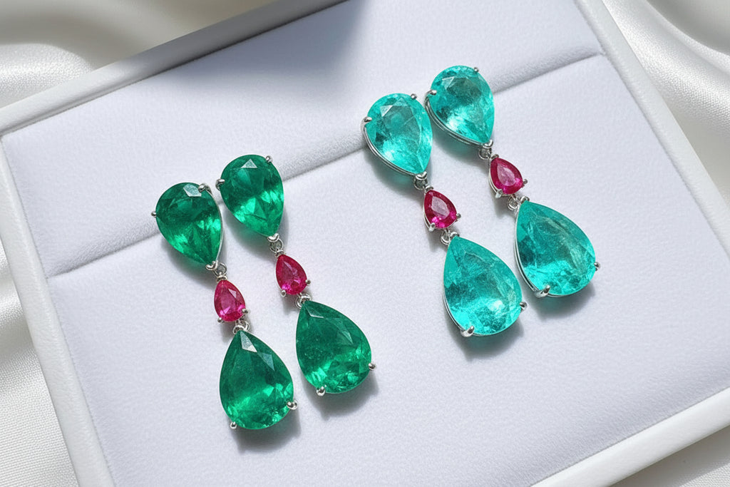 Celebrities Inspired Luxury red carpet Oscar  Emerald & Paraiba Drop Earrings | Celebrity Jewellery for Women