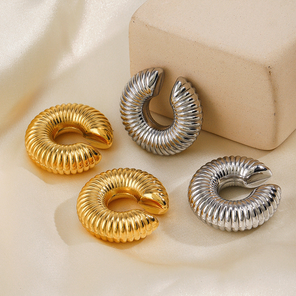 Shape Hollow Round Ear Cuff Stainless Steel No Puncture Female Ear Clip Fashion Party Jewelry for Women Men New