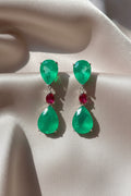Celebrity inspired Jewelry Vintage Paraiba Tourmaline Emerald and Ruby color Lab grown Gemstone Drop Big Earrings for Women Wedding Earrings Fine Jewelry Accessories Gift