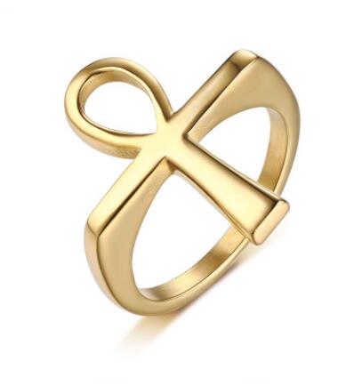 Bague Vnox Croix Homme en Acier Inoxydable Doré Ankh Clé de Vie Égyptienne Bijoux Bagues pour Homme