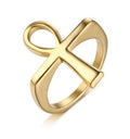 Bague Vnox Croix Homme en Acier Inoxydable Doré Ankh Clé de Vie Égyptienne Bijoux Bagues pour Homme