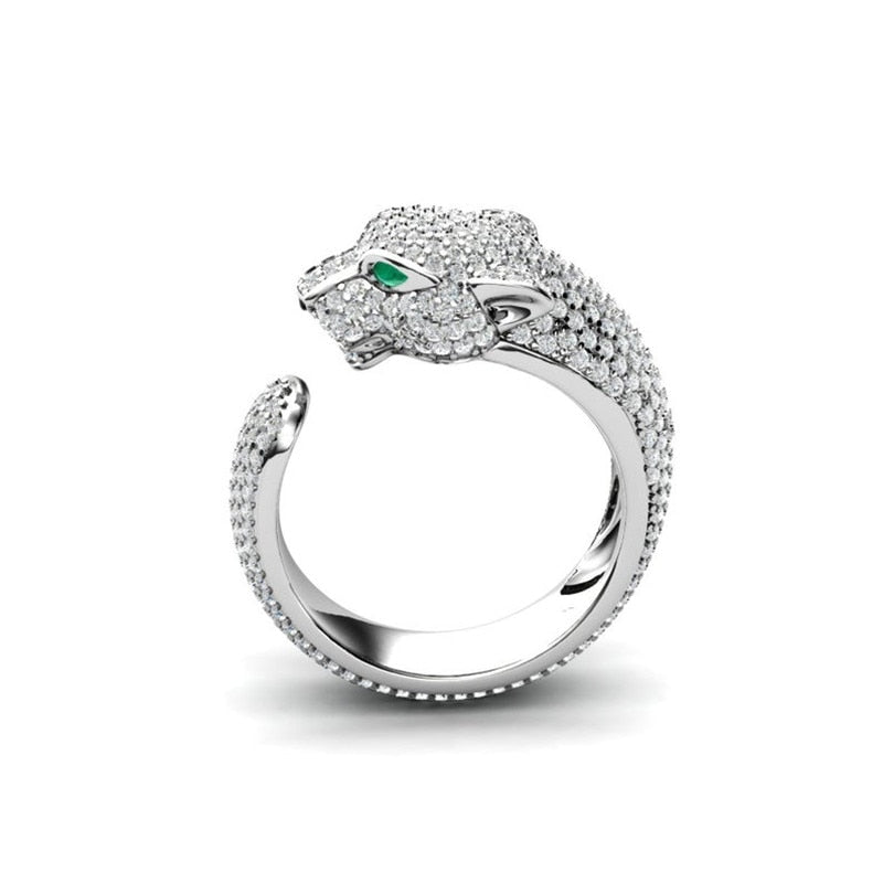 African inspired Fashion Full Crystal Inlaid Leopard Ring Opening Personality Unisex Ring Party Jewelry Gift