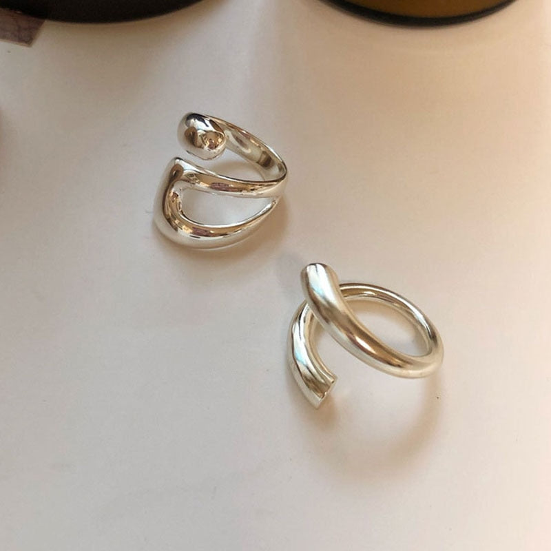 Foxanry Minimalist 925 Sterling Silver Rings for Women Fashion Creative Hollow Irregular Geometric Birthday Party Jewelry Gifts