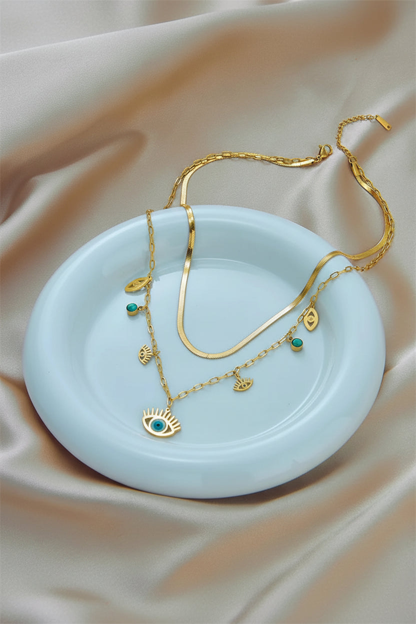 Collier Pendentif Œil Bleu en Acier Inoxydable d'inspiration Cléopâtre pour Femmes, Bijou de Mode Couleur Or, Accessoire de Fête de Mariage pour Filles