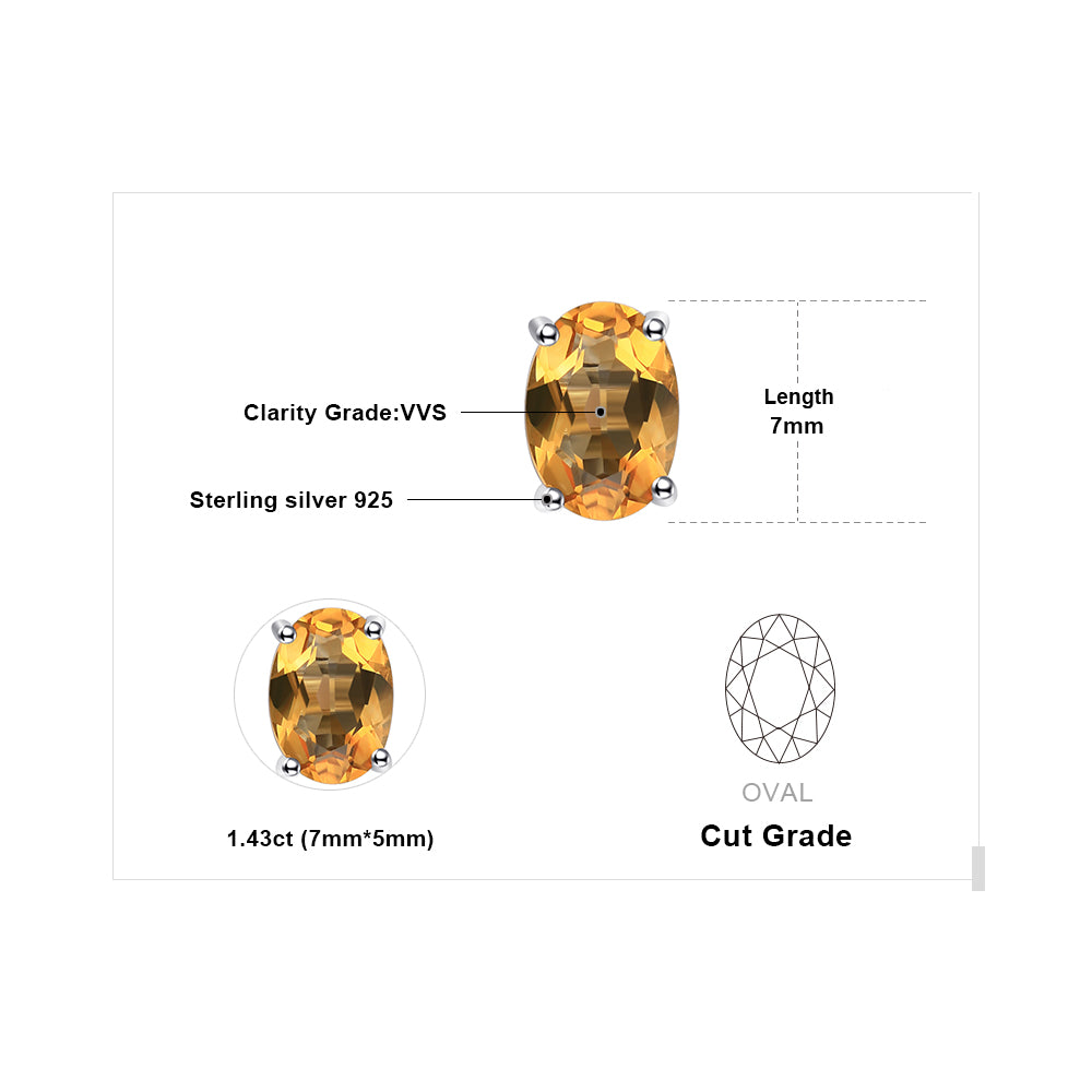 Natural Citrine Birthstone Stud Earrings Solid 925 Sterling Silver Earrings Fine Jewelry