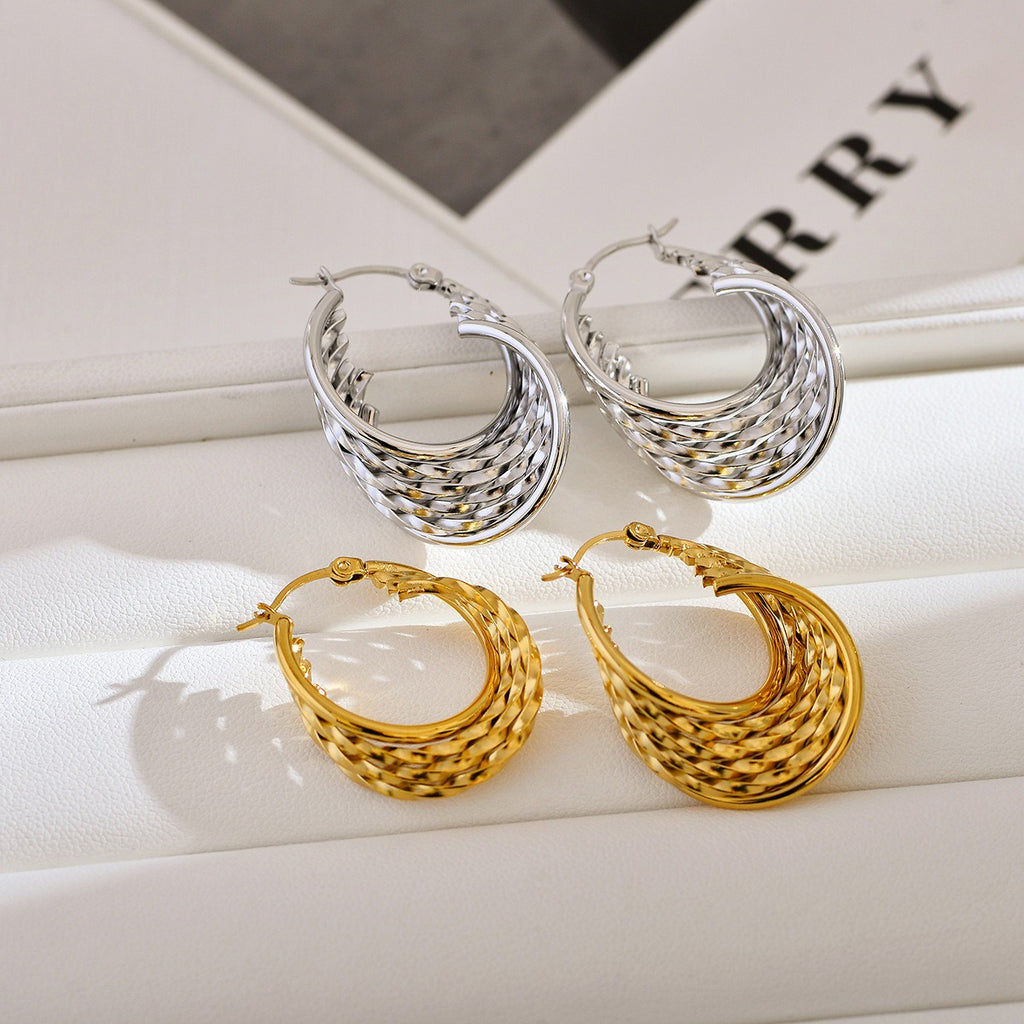 African inspired  retro earrings stainless steel ear jewelry for women multi-layered irregular metal ear hooks