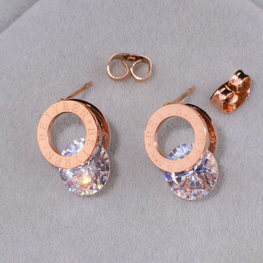 Boucles d'oreilles clous tendance en Zirconium AAA couleur Or Rose en Acier Inoxydable 316L Brincos pour Femme Bijoux de Mode Inoxydables WX028