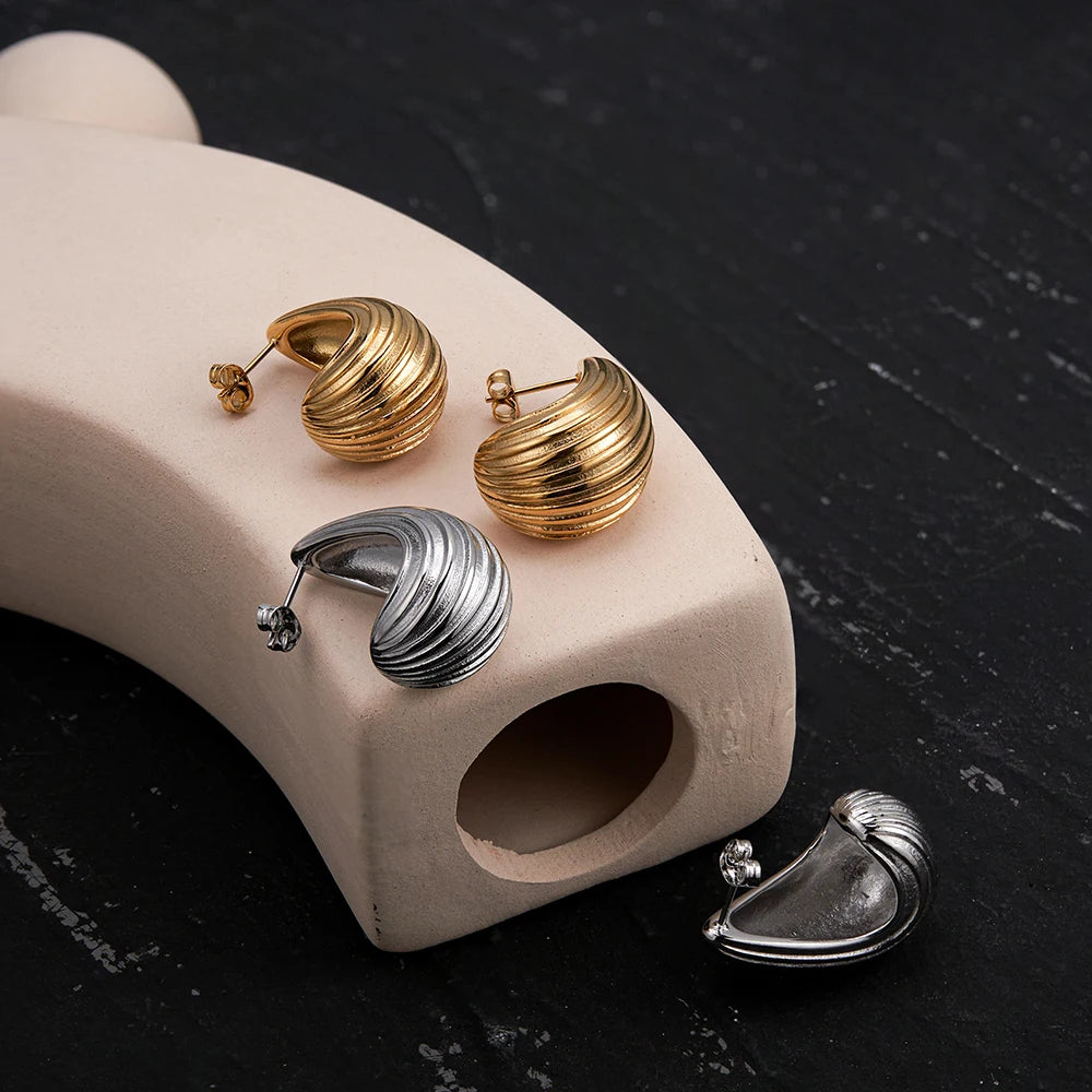 Geometric Rain Drop Hollow Stripe Stud Earrings  For Women