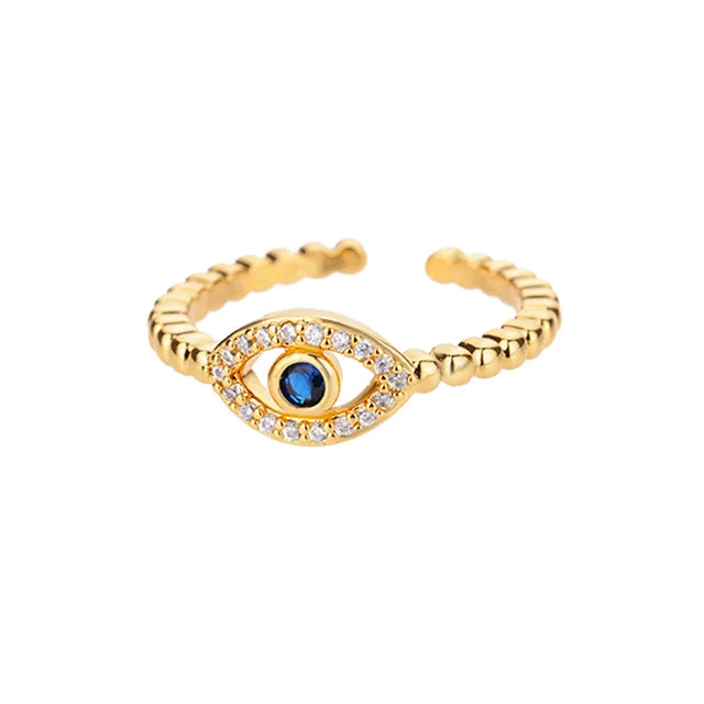 Turkish Zircon Evil Eye Rings For Women Open Adjustbale Gold Plated Stainless Steel Ring Couple Rings Wedding Jewelry Bague