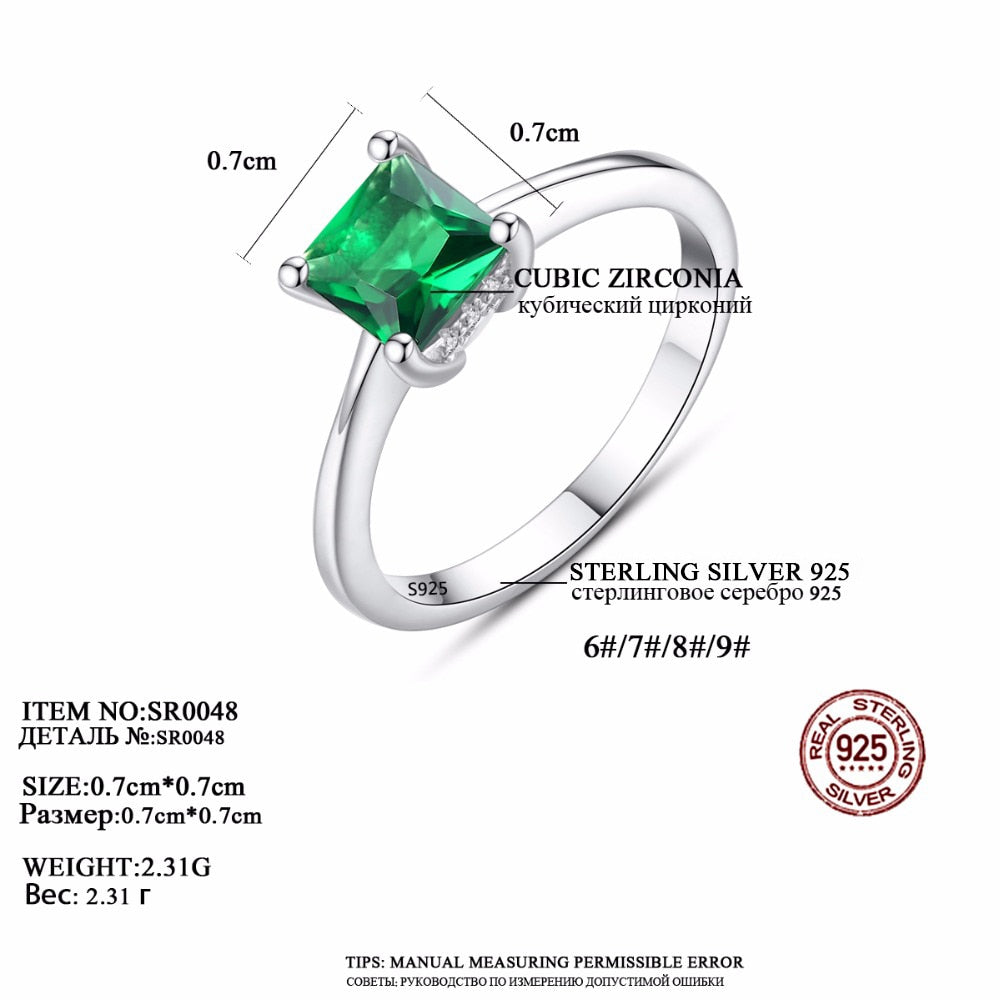 Emerald Simple Female Zircon Stone Finger Ring 925 Sterling Silver Women Jewelry Prom Wedding Engagement Rings
