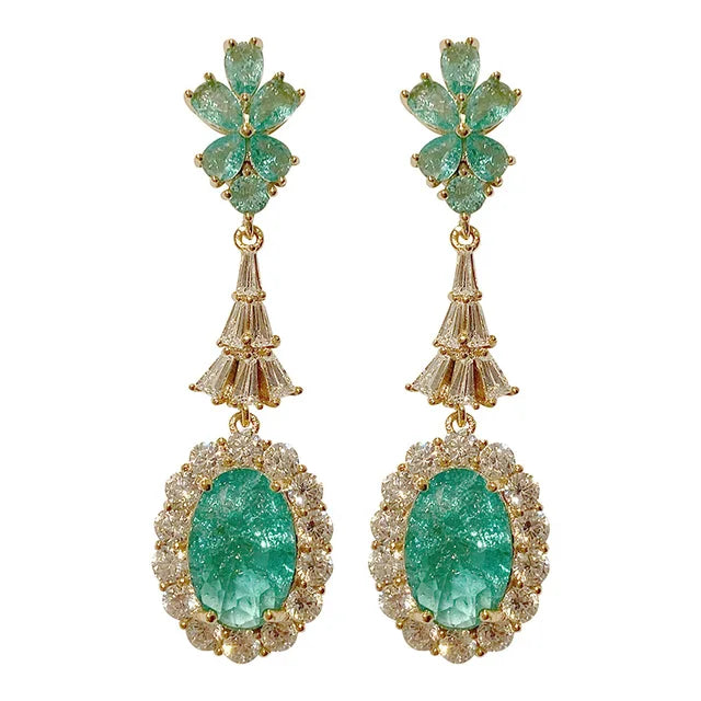 Fashion Green Broken Cubic Zirconia  Wedding Bridal Earring for Women Trendy Jewelry