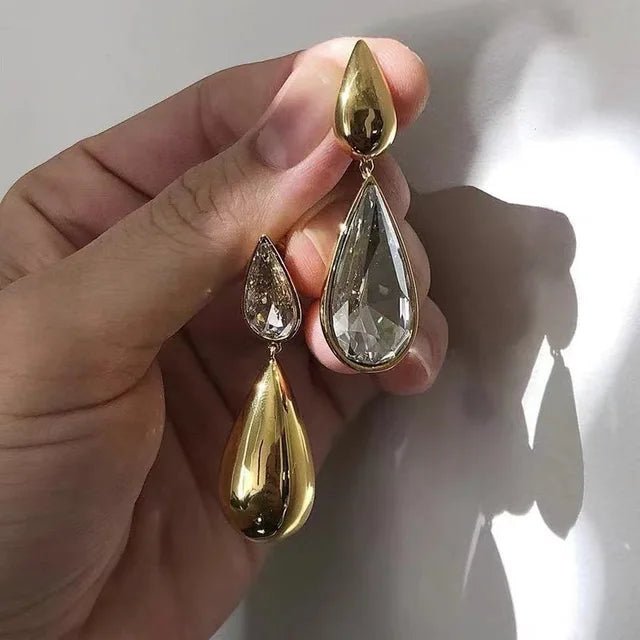 Asymmetric Crystal Pendant Earrings European And American Style Personality, Fashion Water Drops Stud Earrings Women Jewelry