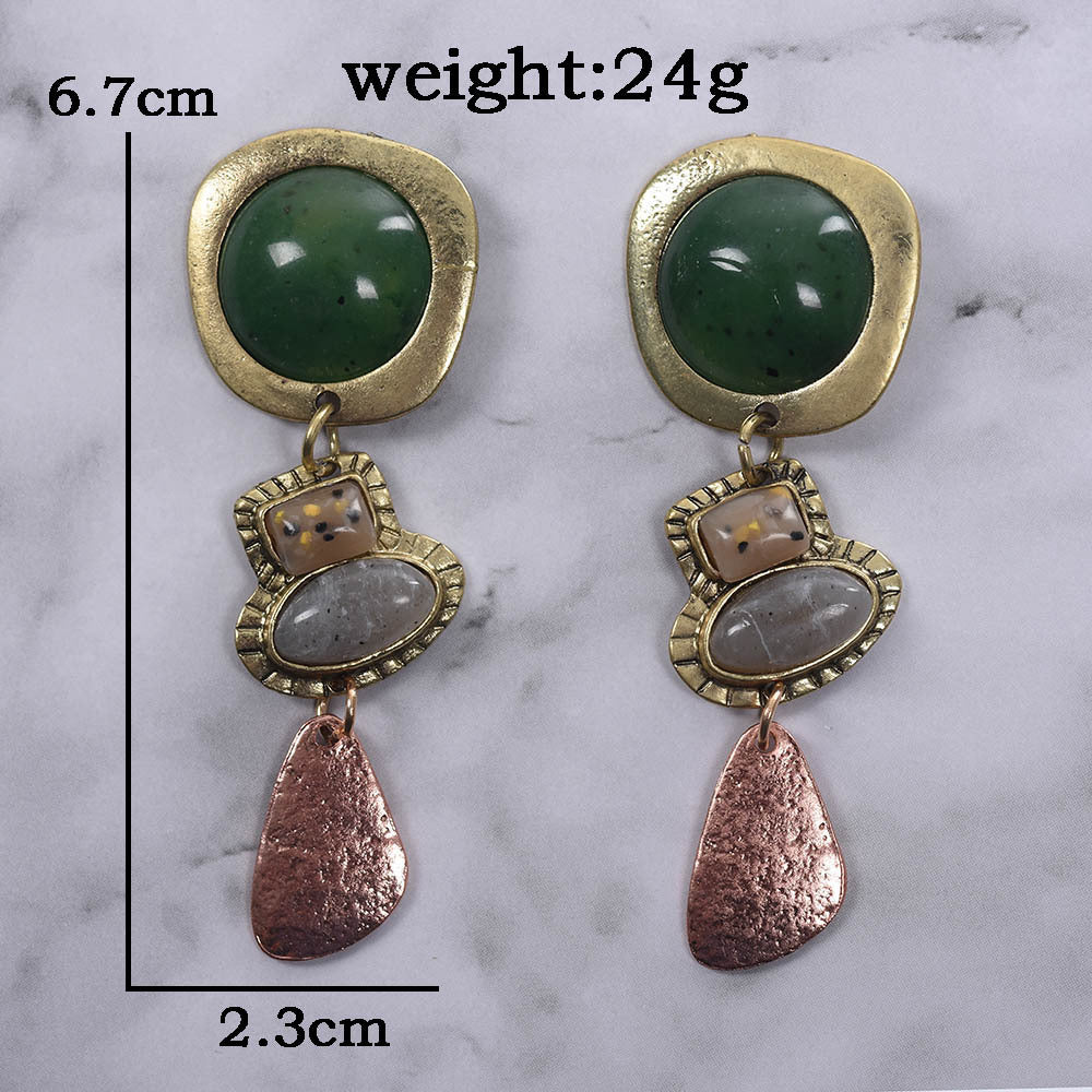 African Vintage Earrings - Bohemian Ethnic Statement Jewellery with Resin Stone Charm for Women