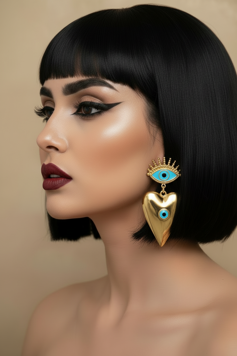 Cleopatra inspired  trendy stainless steel oil dripping devil eye earings