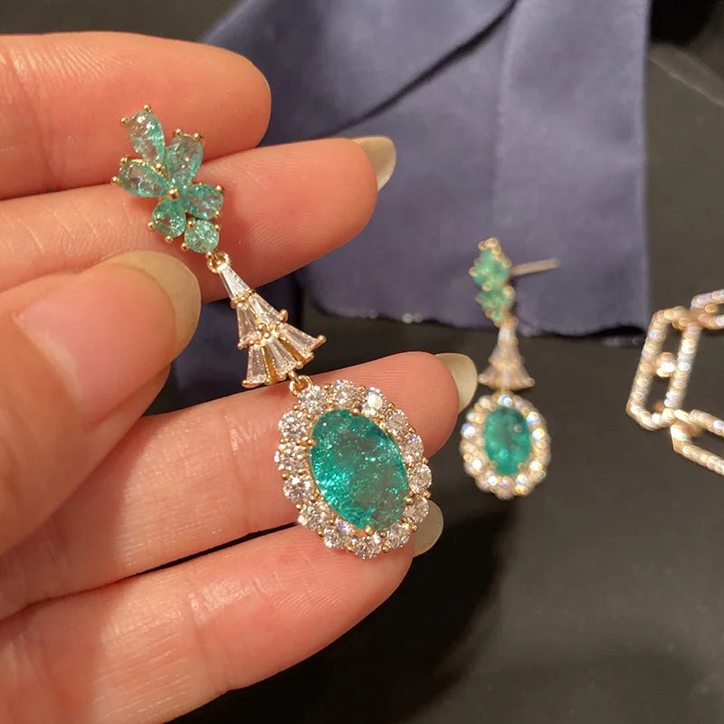 Fashion Green Broken Cubic Zirconia  Wedding Bridal Earring for Women Trendy Jewelry