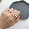 925 Sterling Silver  Geometry  INS Simple Ring Female Fashion Design Rectangular Hollow Flat Open Ring Jewelry