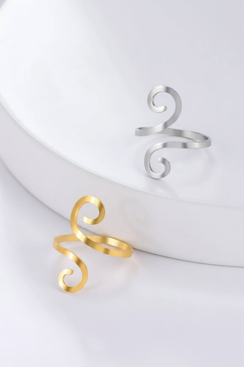 Cleopatra Stainless Steel Large Spiral Ring Women Gold Color Adjustable Finger Rings Minimalist Jewelry Valentine Gift New In