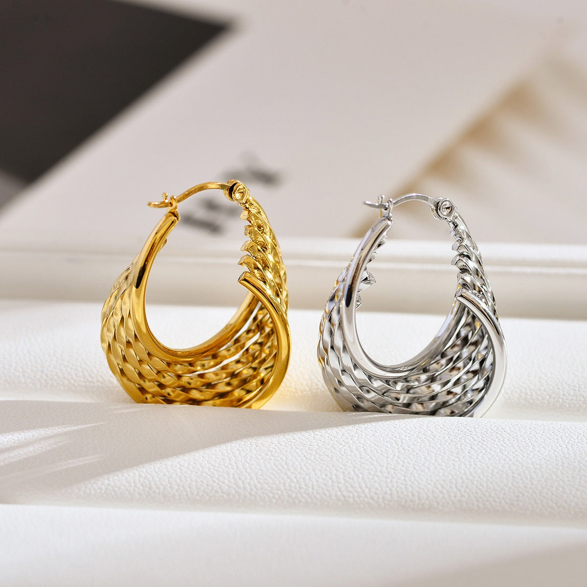 African inspired  retro earrings stainless steel ear jewelry for women multi-layered irregular metal ear hooks