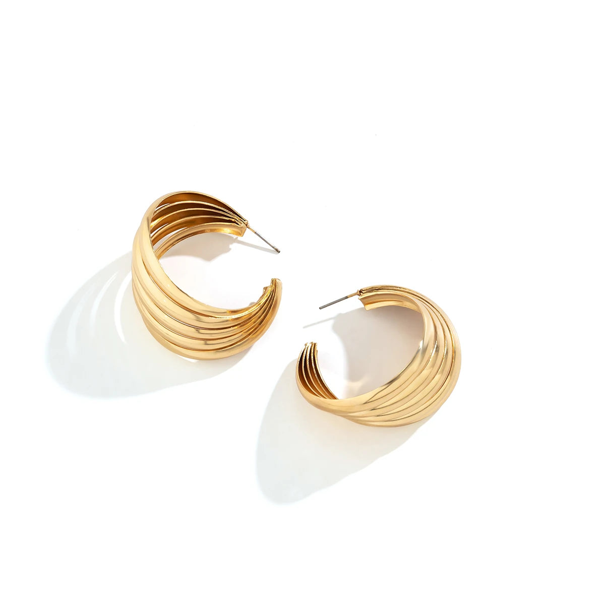 Punk Vintage Smooth Metal Hoop Earrings for Women Gold Color C Shape Circle Geometric Earrings Trendy Jewelry Gifts New