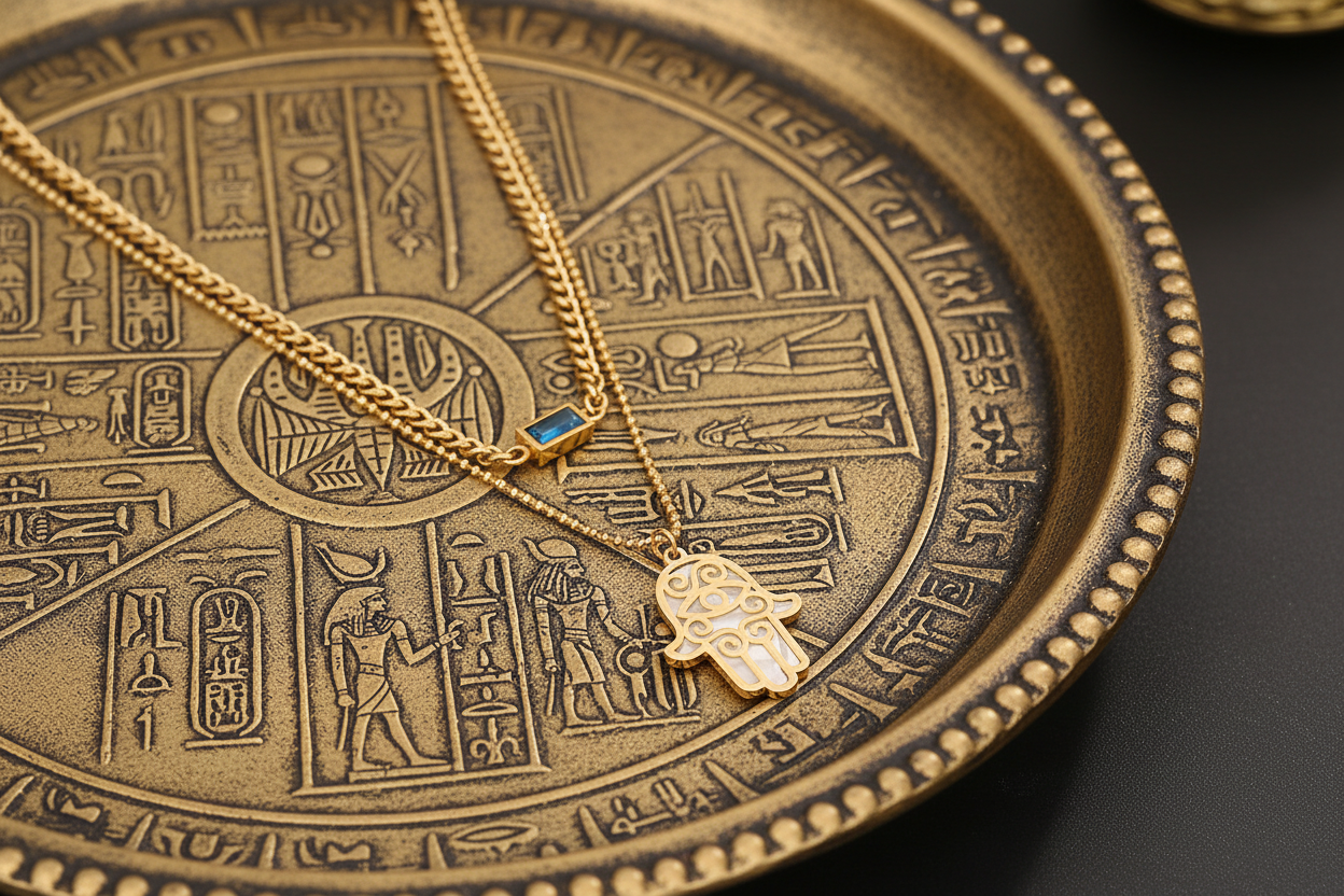 Cleopatra Inspired Titanium Steel Geometric Pearl Oyster Pendant Necklace