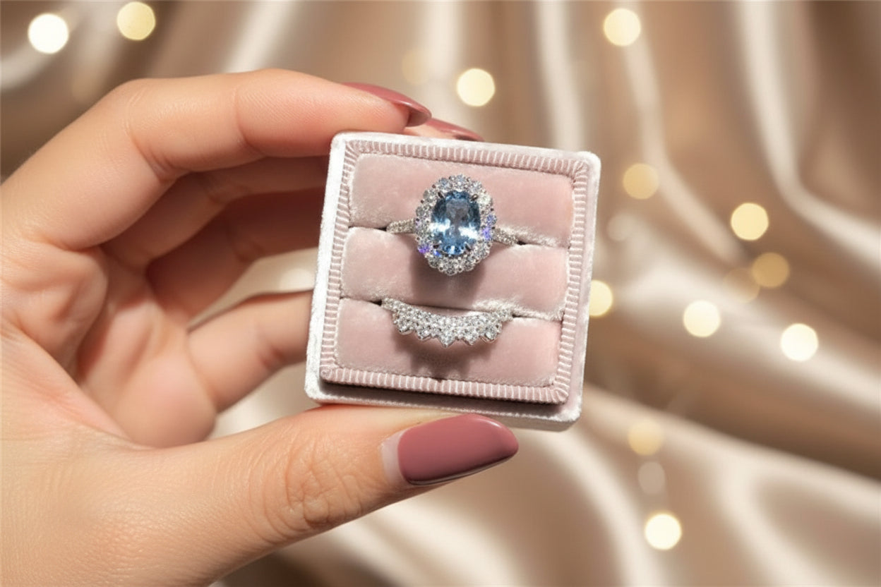 Princess inspired 2 pieces set Vintage Oval Cut Natural Crystal Engagement Ring Set Anniversary Gift Women Wedding Banquet Party Jewelry Ring