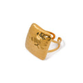 Stainless steel hammer patterned square open ring for women's hand jewelry