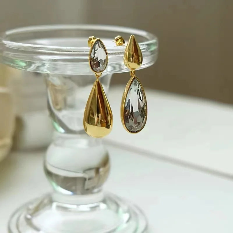 Asymmetric Crystal Pendant Earrings European And American Style Personality, Fashion Water Drops Stud Earrings Women Jewelry