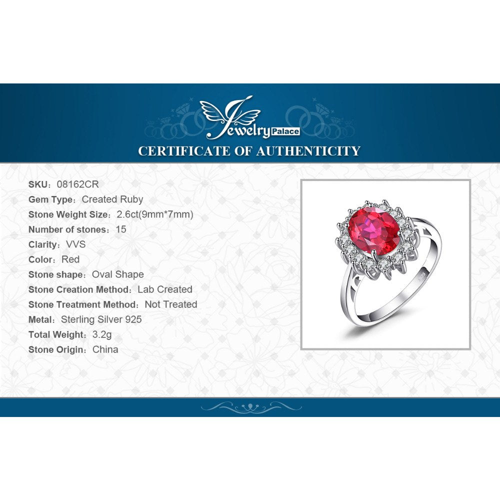 Princess Diana William Engagement Wedding Created Red Ruby Ring Set Pure  925 Sterling Silver Jewelry