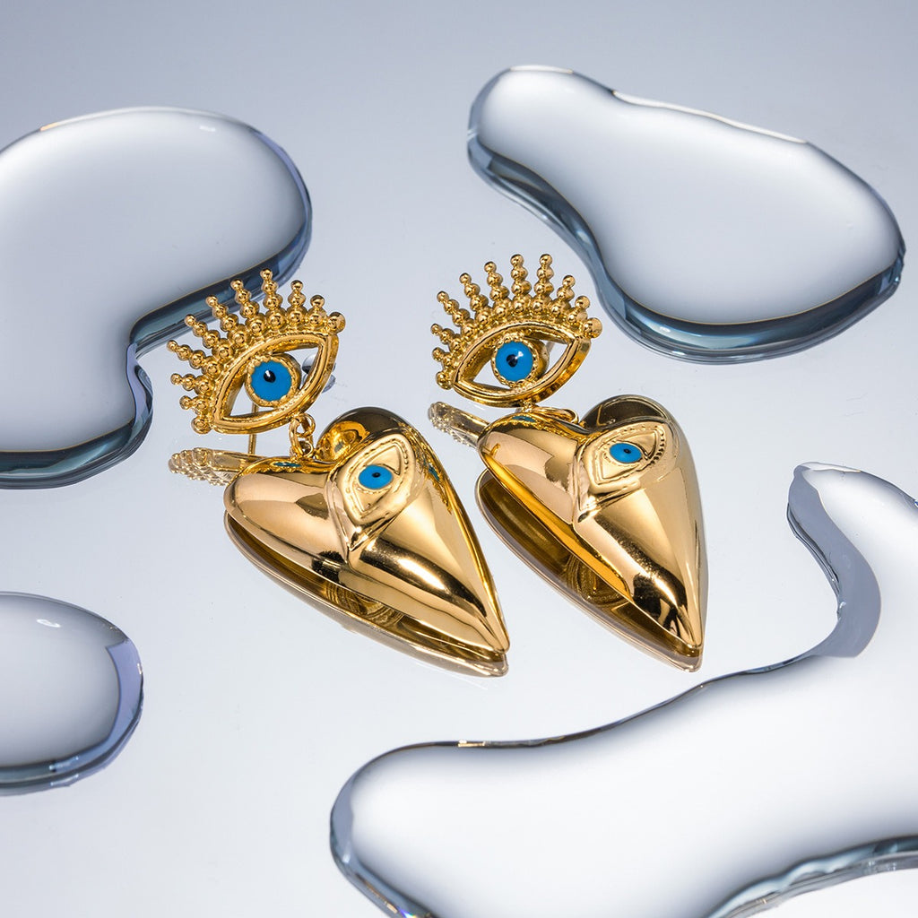 Cleopatra inspired  trendy stainless steel oil dripping devil eye earings