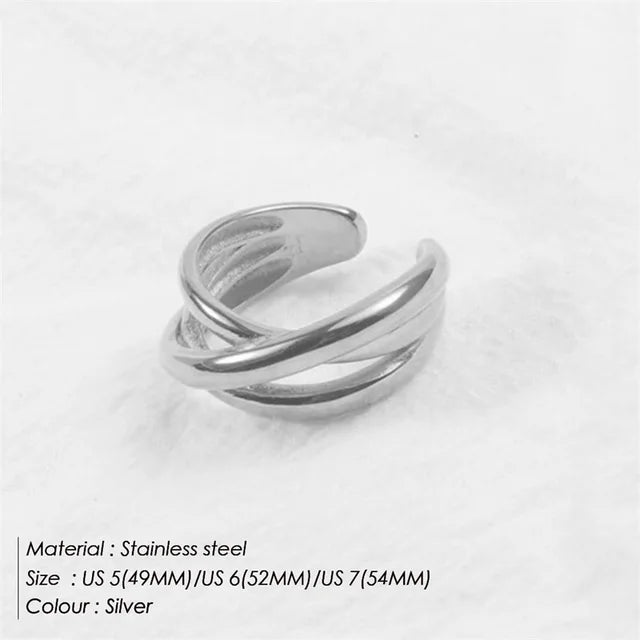 Geometric Newest Stainless Steel Wide Ring for Women Cross Multilayer Party Fine Jewelry Classic Gift Ring for Wedding Simple Jewelry