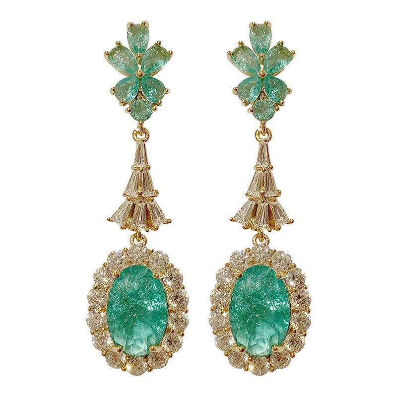 Fashion Green Broken Cubic Zirconia  Wedding Bridal Earring for Women Trendy Jewelry