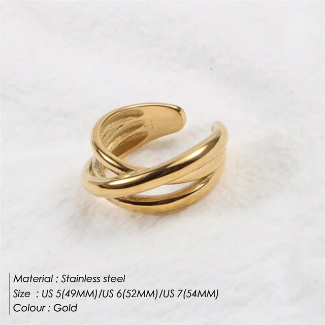 Geometric Newest Stainless Steel Wide Ring for Women Cross Multilayer Party Fine Jewelry Classic Gift Ring for Wedding Simple Jewelry