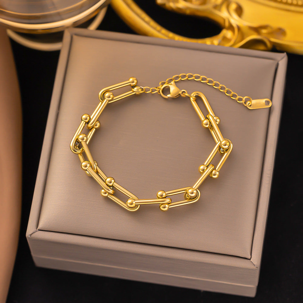 Fashionable 18K gold-plated new stainless steel jewelry U-shaped chain necklace, geometric punk necklace for women