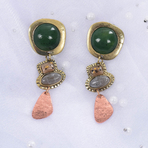 African Vintage Earrings - Bohemian Ethnic Statement Jewellery with Resin Stone Charm for Women