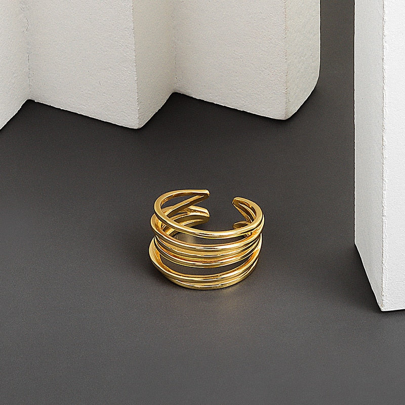 Silver Color Wedding Rings Simple Geometric Multilayer Winding Handmade Jewelry for Women Size  Adjustable