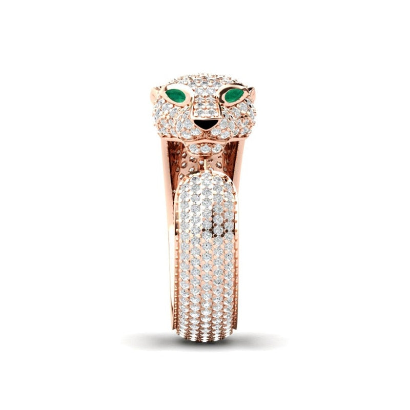 African inspired Fashion Full Crystal Inlaid Leopard Ring Opening Personality Unisex Ring Party Jewelry Gift