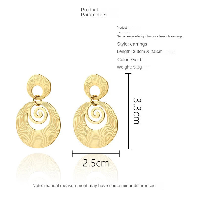 Fashion  Stainless Steel Gold Color Round Drop Dangle Earrings For Women Girl Hollow Geometric Ear Piercing Jewelry Party