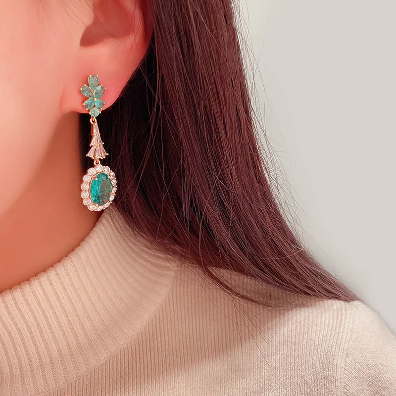 Fashion Green Broken Cubic Zirconia  Wedding Bridal Earring for Women Trendy Jewelry