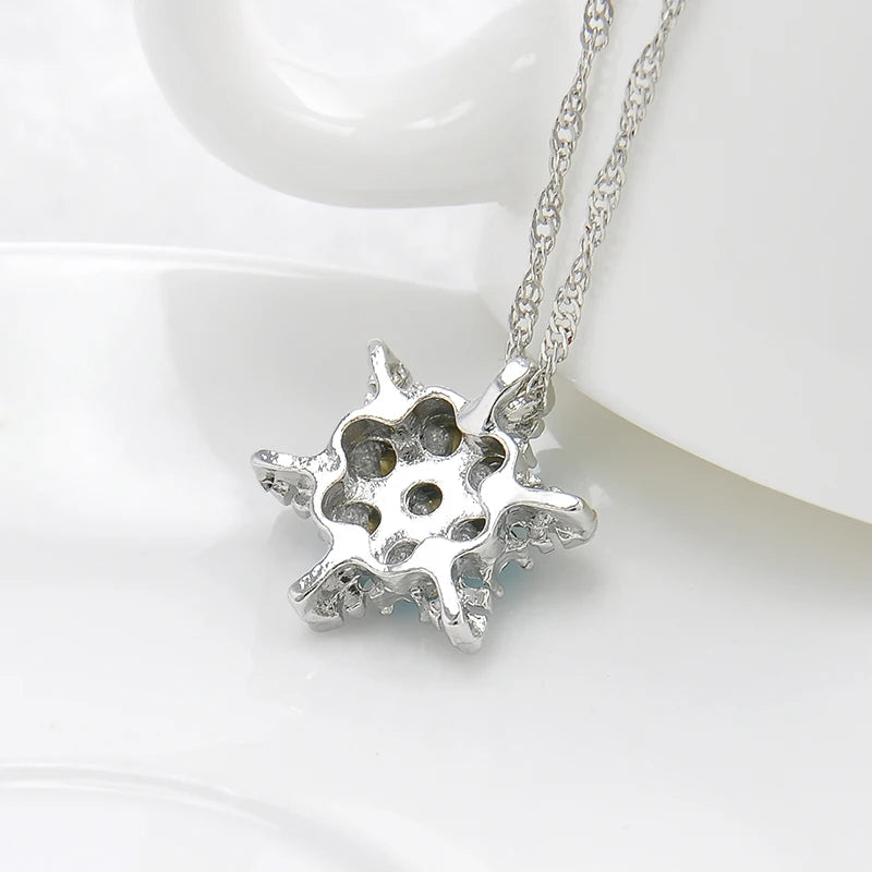 Charm Vintage lady Blue Crystal Snowflake Zircon Flower Silver Necklaces & Pendants Jewelry gift for Women girls Wholesale
