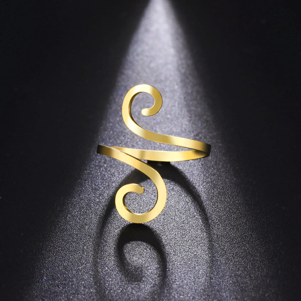 Cleopatra Stainless Steel Large Spiral Ring Women Gold Color Adjustable Finger Rings Minimalist Jewelry Valentine Gift New In