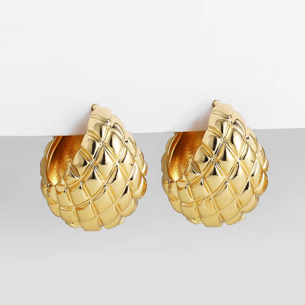 Creative Pineapple Shape Chunky Hoop Earrings for Women Gold Plated Round Circle Wide Thick Statement Earrings Jewelry Gift