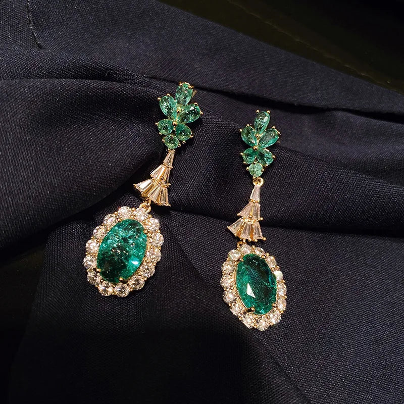 Fashion Green Broken Cubic Zirconia  Wedding Bridal Earring for Women Trendy Jewelry