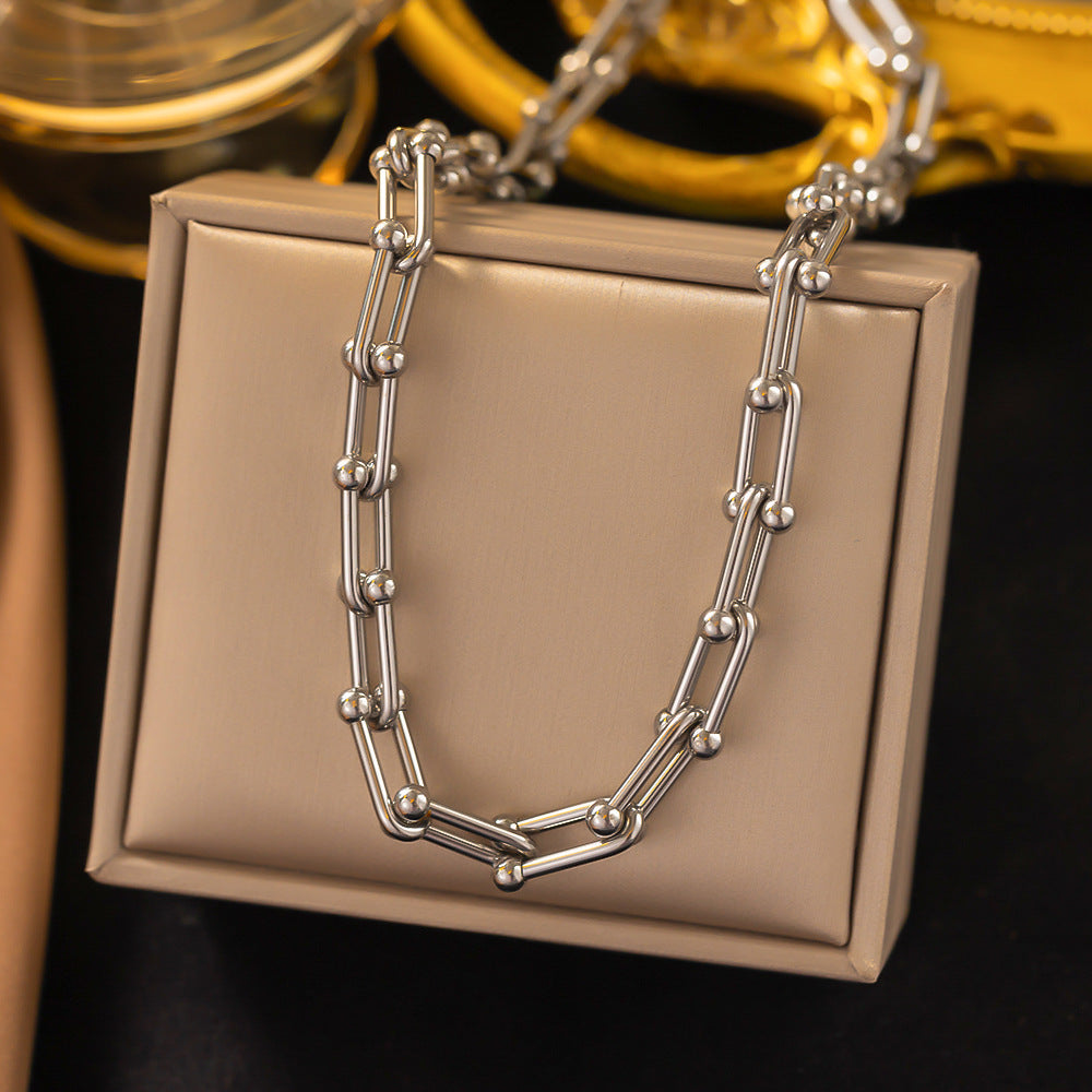 Fashionable 18K gold-plated new stainless steel jewelry U-shaped chain necklace, geometric punk necklace for women
