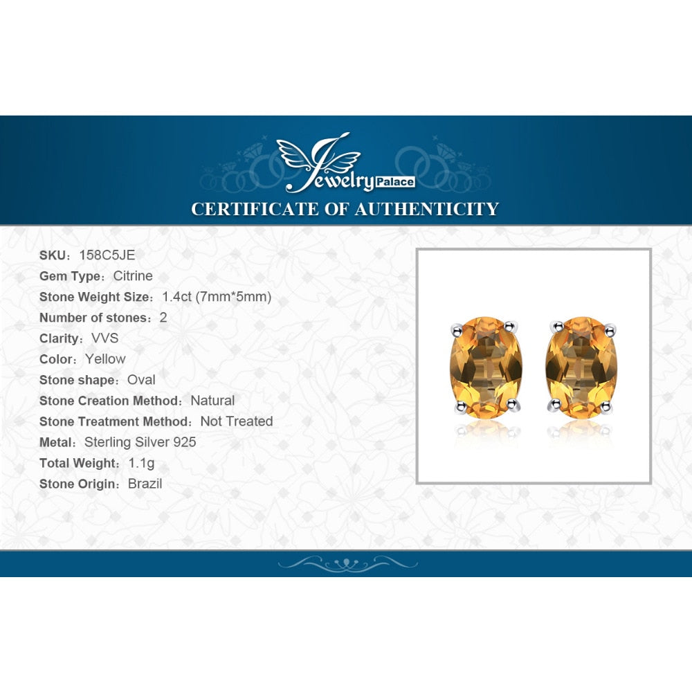 Natural Citrine Birthstone Stud Earrings Solid 925 Sterling Silver Earrings Fine Jewelry